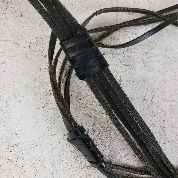 Vintage Leather Belt Black Art-to-Wear Lagenlook Minimalist Avant Garde - Picture 7 of 7